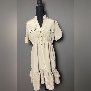 Antilia Femme Light Olive Button-Front Mini Dress